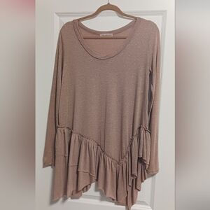 Brown Long Sleeve Ruffle Top